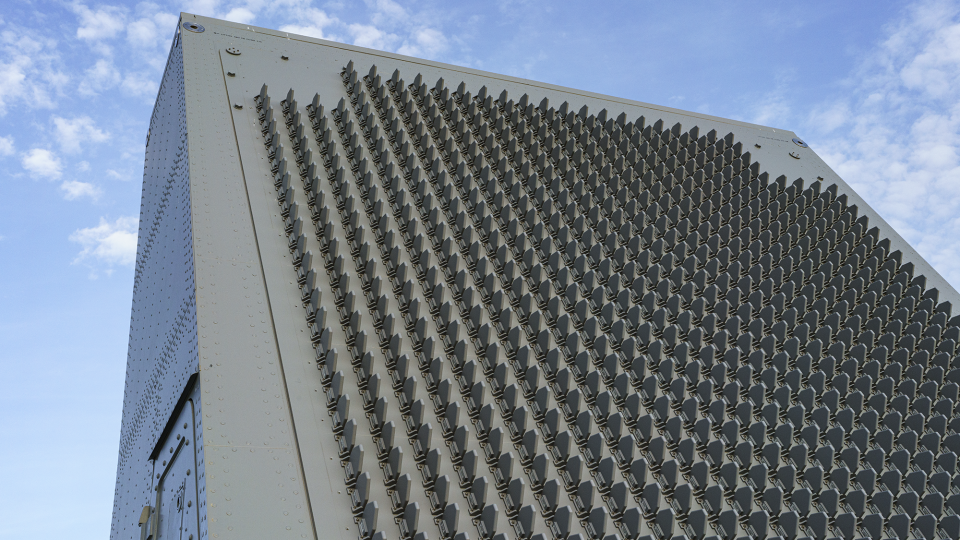 Close-up of KRONOS Power Shield AESA radar’s Digitsl Active Tile (DAT) array-fully digital L-band transmit/receive modules by Leonardo